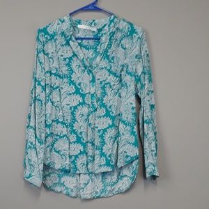 Fun 2 fun green paisley print blouse top size L